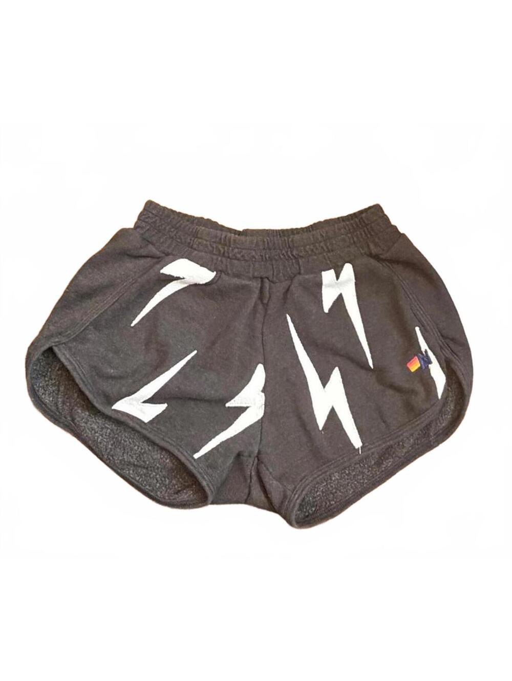 Aviator Nation Black Athletic Shorts with White Lightning Bolts